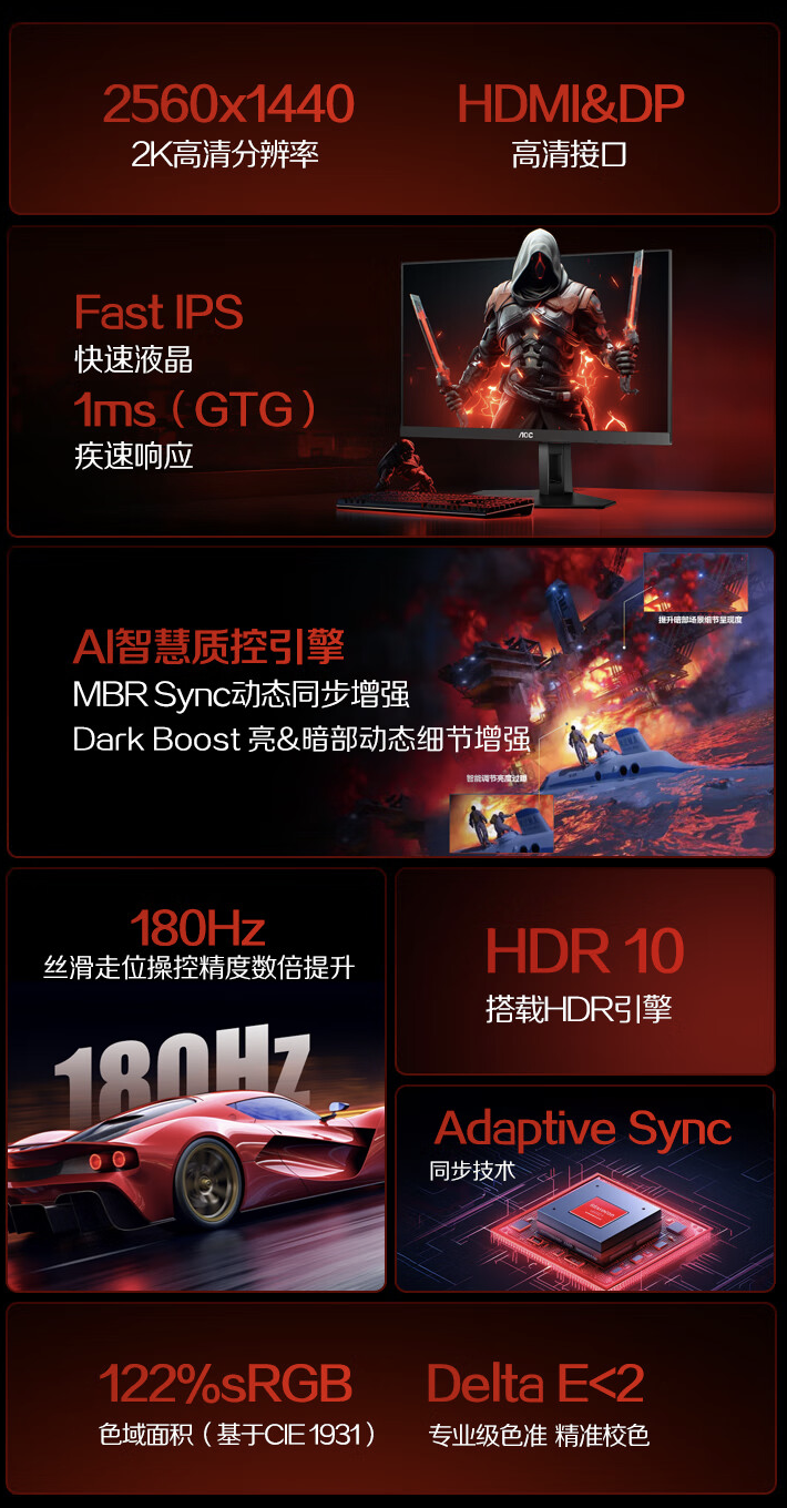 AOC“Q24G4E”23.8 英寸显示器上架开售：2K 180Hz，999 元