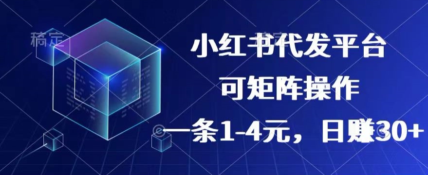 【小红书+抖音】代发平台，一条1~4元，日赚30+的靠谱小项目，可矩阵操作