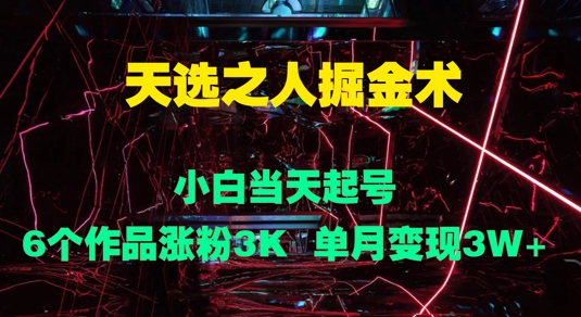 天选之人掘金术，小白当天起号，6个作品涨粉3000+，单月变现3w+（变现,之人,掘金,当天,作品....）