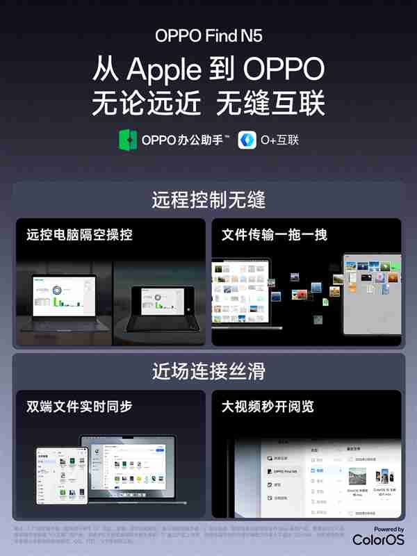 OPPO Find N5能远程控制苹果Mac电脑：折叠屏秒变生产力工具